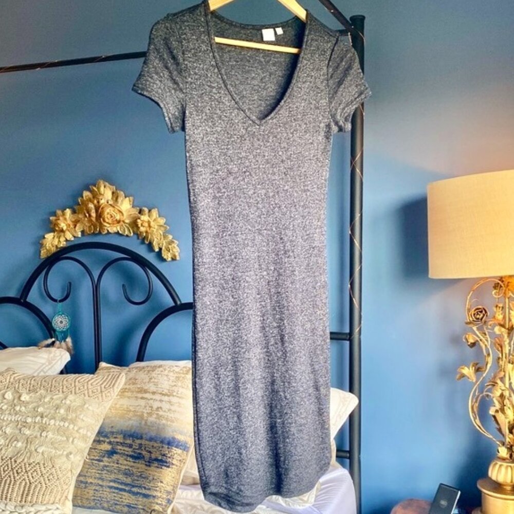 Twik Simons Grey Stretchy V-Neck Tshirt Dress